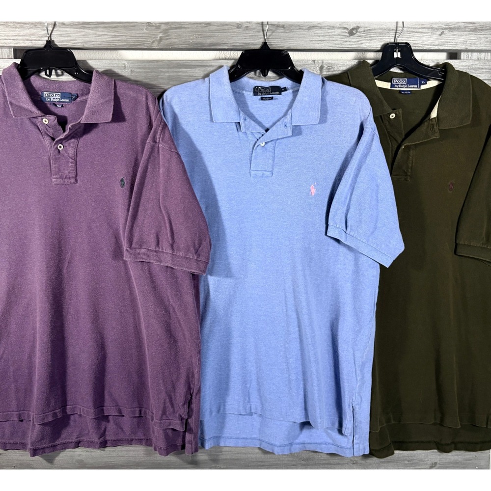Vintage Polo Ralph Lauren Mens XL Pony Shirts Purple/Blue/Green Lot of 3 worn